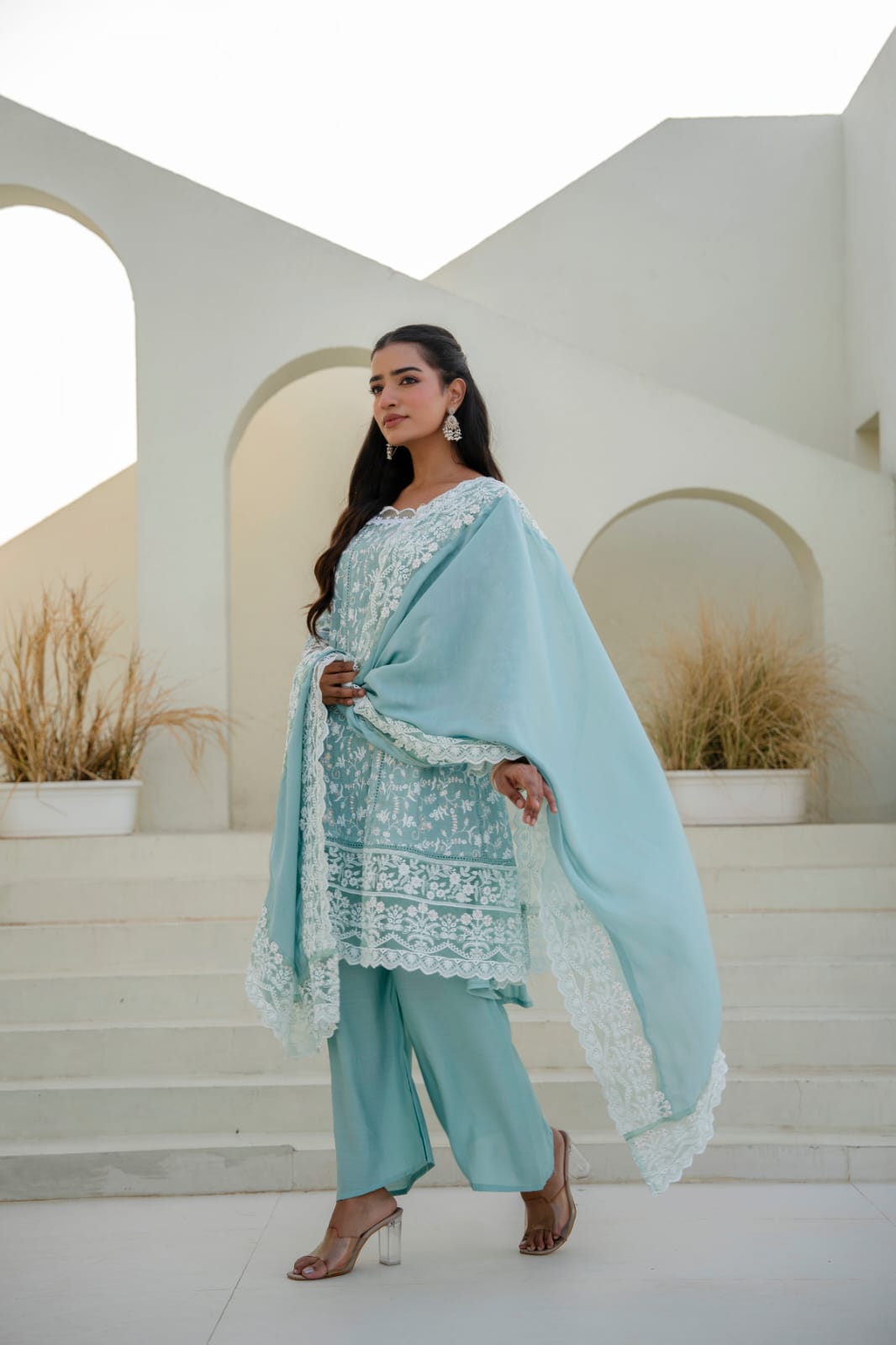 Women's Kurti Palazzo Set in Assorted Colors Mal Cotton with Sequin Embroidery and Four-Side Embroidered Dupatta