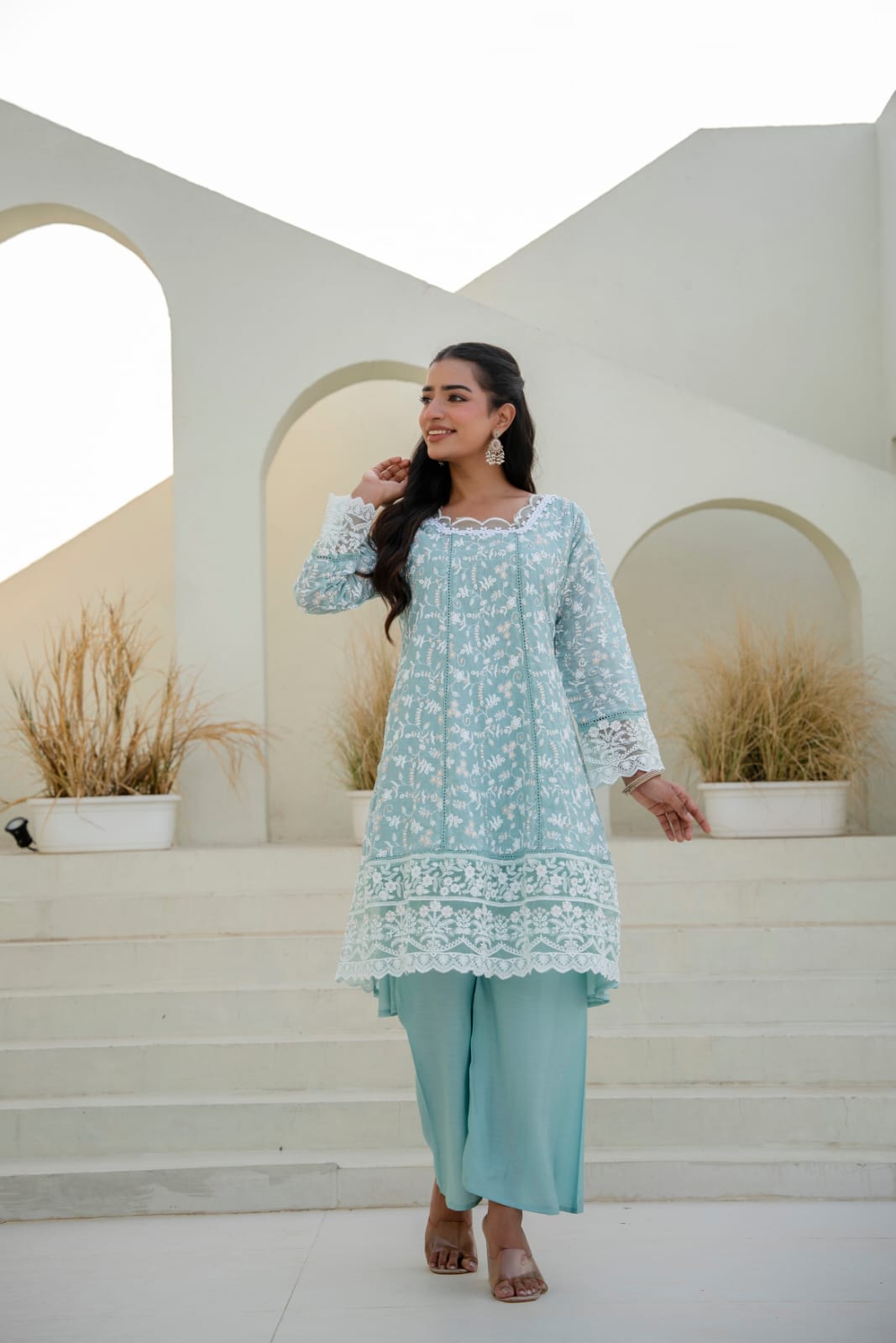 Women's Kurti Palazzo Set in Assorted Colors Mal Cotton with Sequin Embroidery and Four-Side Embroidered Dupatta