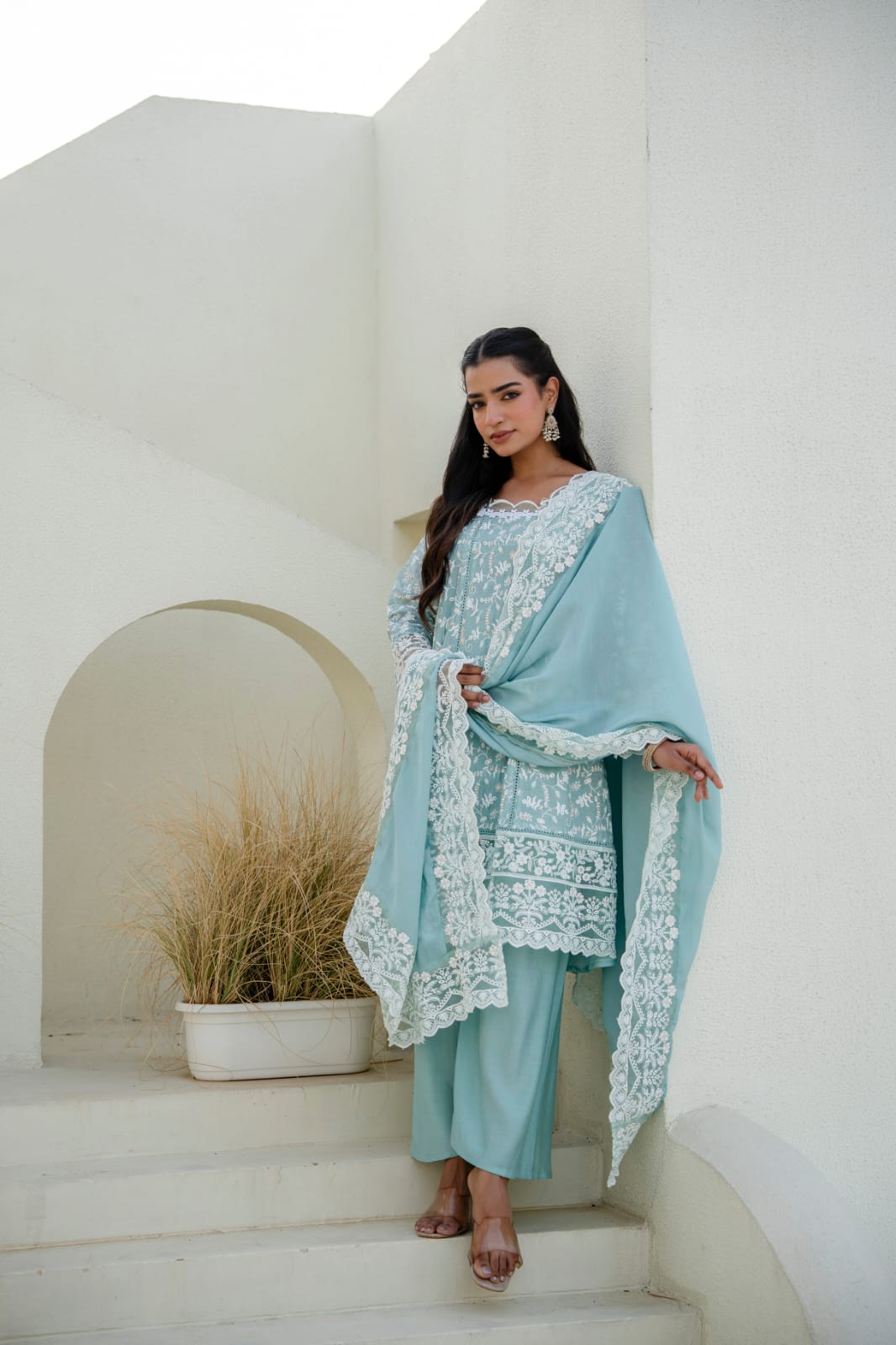 Women's Kurti Palazzo Set in Assorted Colors Mal Cotton with Sequin Embroidery and Four-Side Embroidered Dupatta