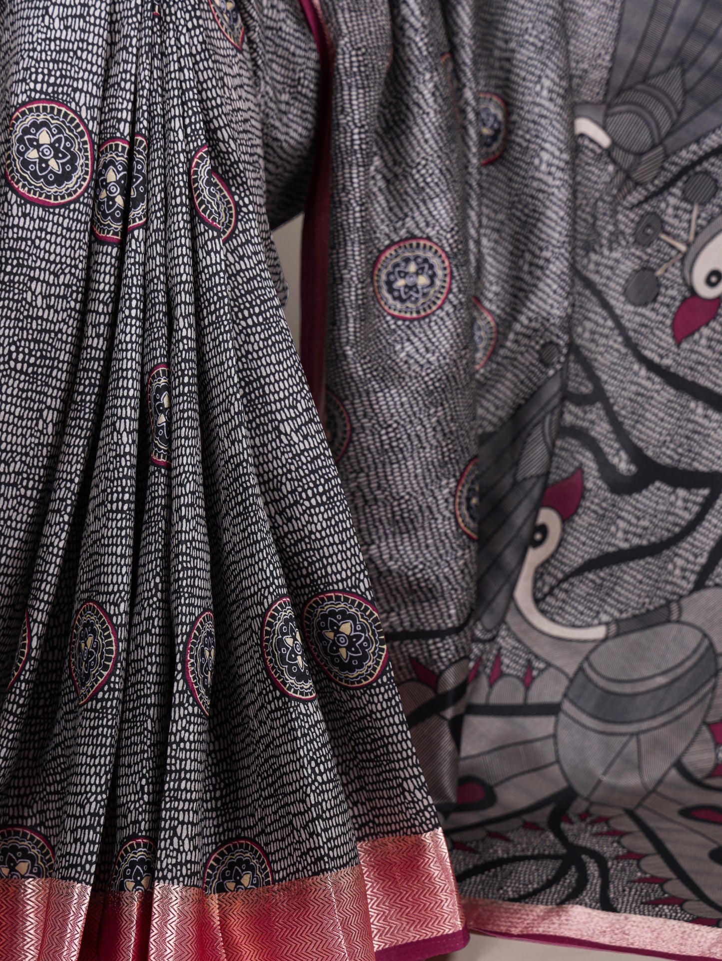 Experience the natural charm of pure Tasar silk, known for its rich texture and graceful fall 🍁