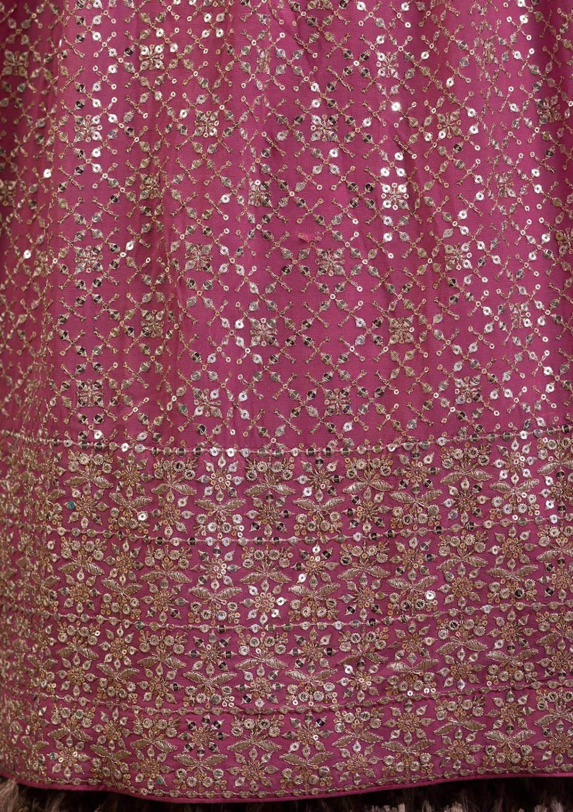 Women's Lehenga in Rosy Mauve Georgette with Zari & Multiple Sequins Embroidery
