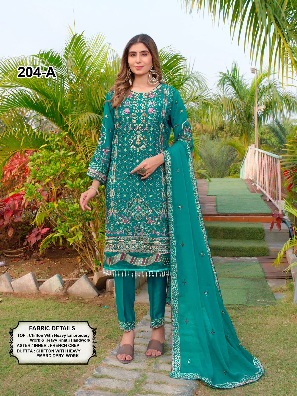Embroidered Chiffon Pakistani Salwar Kameez Suit Set with Khatli Handwork