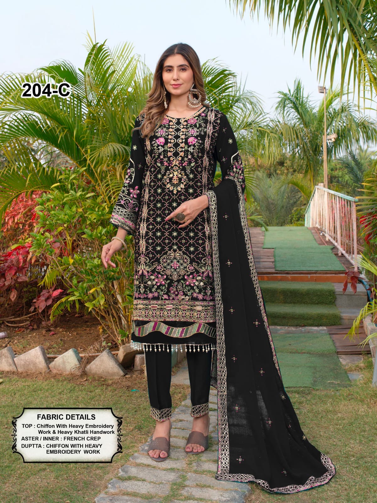 Embroidered Chiffon Pakistani Salwar Kameez Suit Set with Khatli Handwork