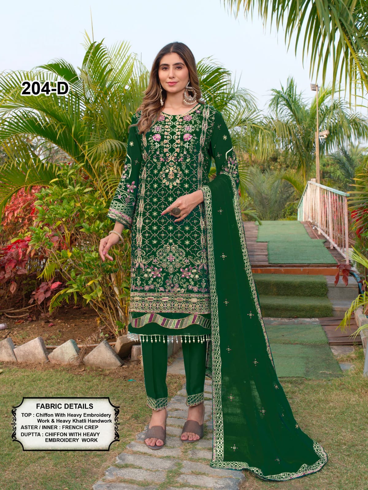 Embroidered Chiffon Pakistani Salwar Kameez Suit Set with Khatli Handwork