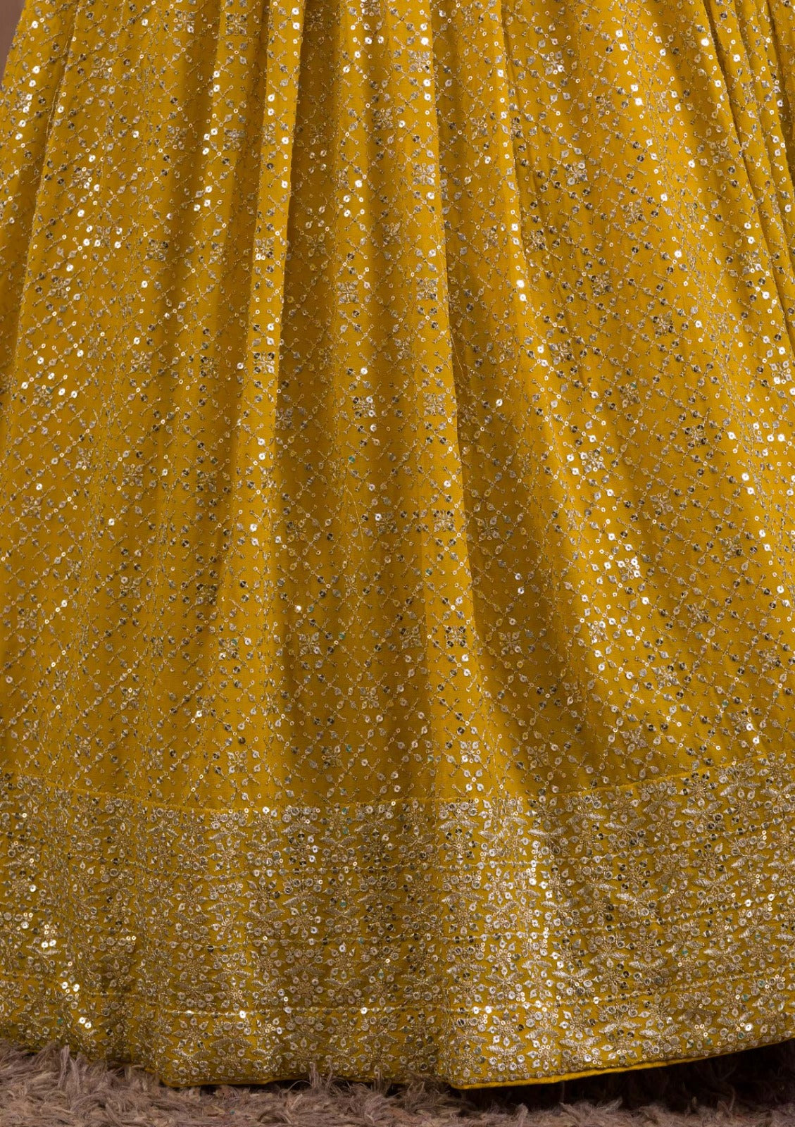 Women's Lehenga in Mustard Yellow Georgette with Zari & Multiple Sequins Embroidery