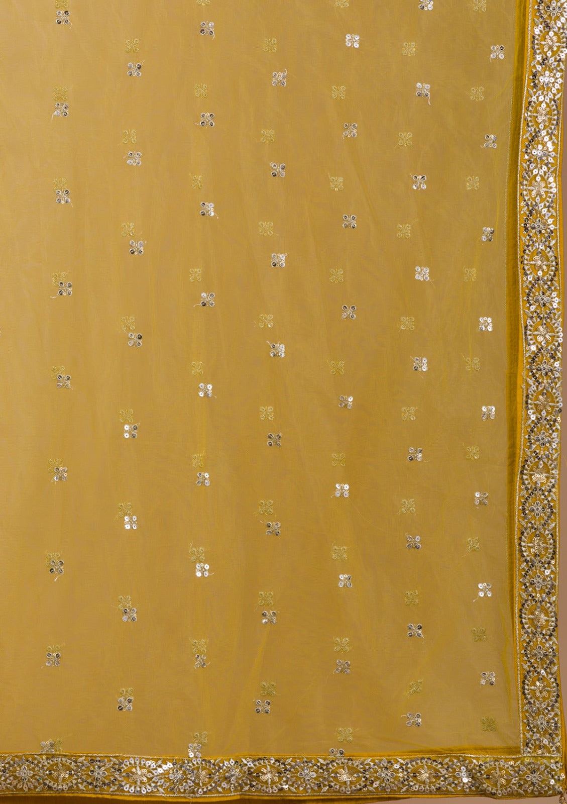 Women's Lehenga in Mustard Yellow Georgette with Zari & Multiple Sequins Embroidery