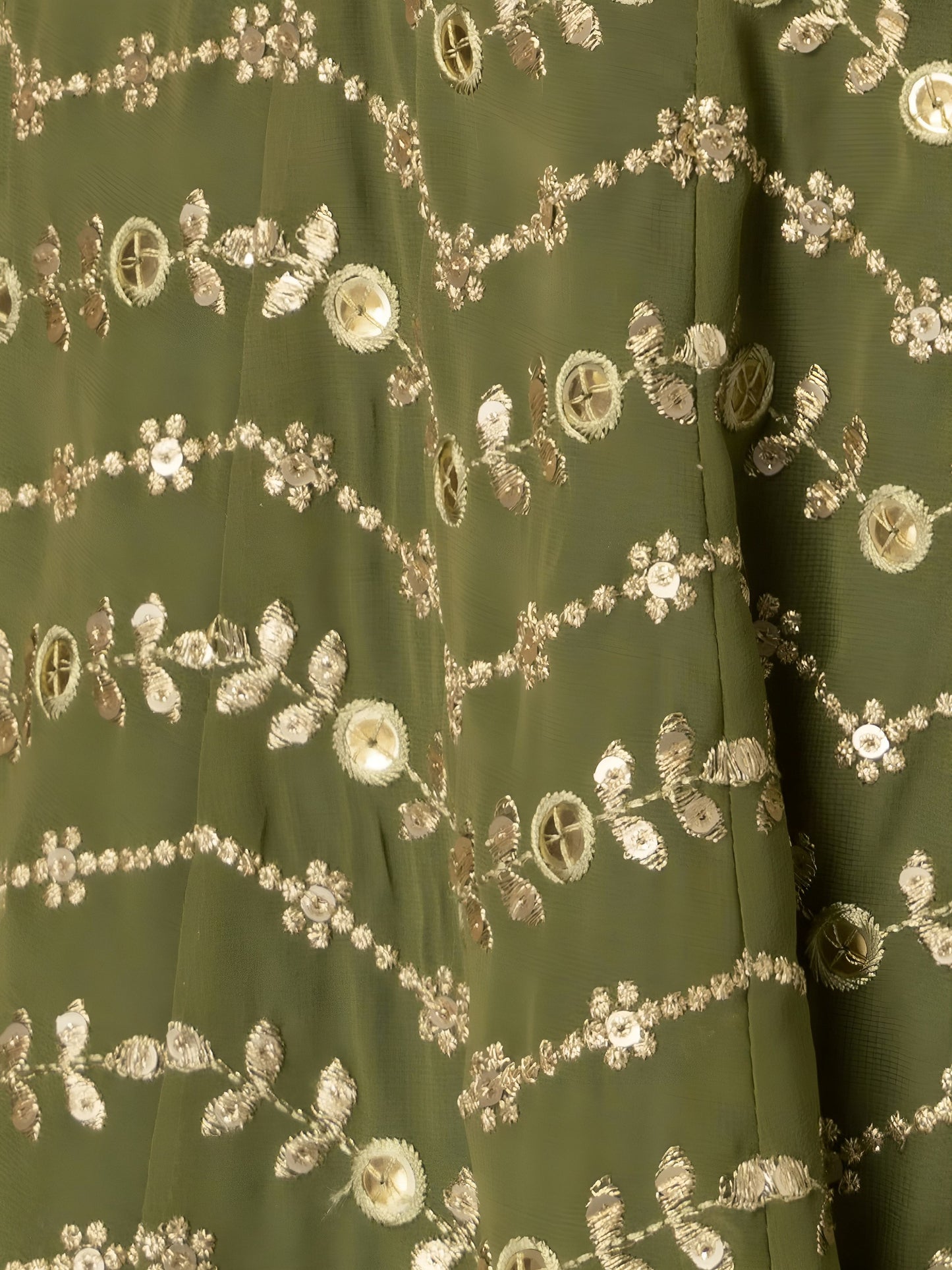 Women's Lehenga in Olive Green Georgette with Thread, Zari and Multiple Sequins Embroidery