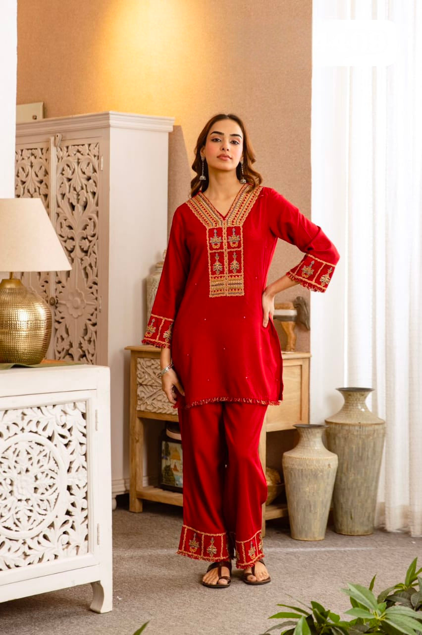 Women's Kurta Palazzo Set in Assorted Colors German Rayon with Embroidery