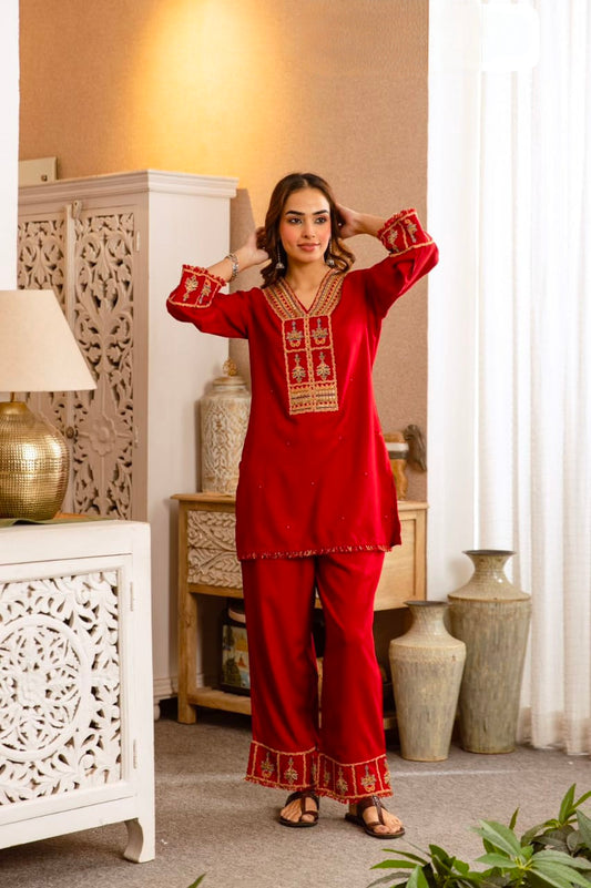 Women's Kurta Palazzo Set in Assorted Colors German Rayon with Embroidery