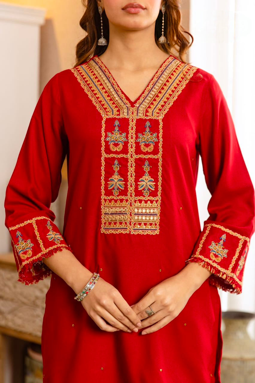 Women's Kurta Palazzo Set in Assorted Colors German Rayon with Embroidery