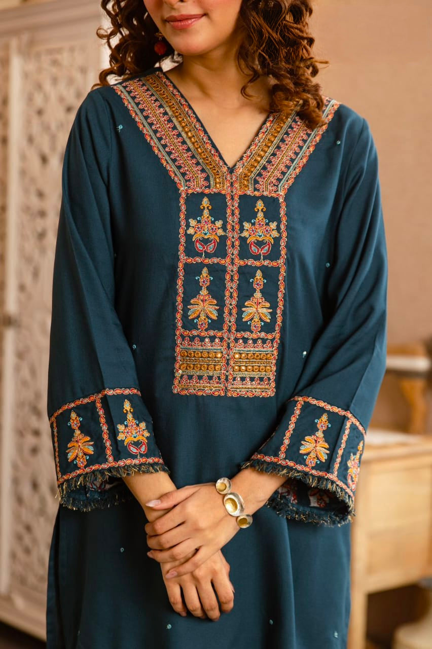 Women's Kurta Palazzo Set in Assorted Colors German Rayon with Embroidery