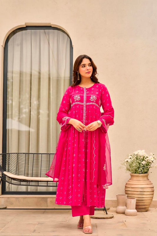 Women's Dress in Assorted Colors Pure Mal Cotton with Bandhani Print and Gota Detailing