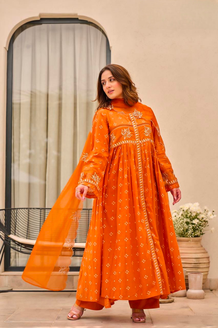 Women's Dress in Assorted Colors Pure Mal Cotton with Bandhani Print and Gota Detailing