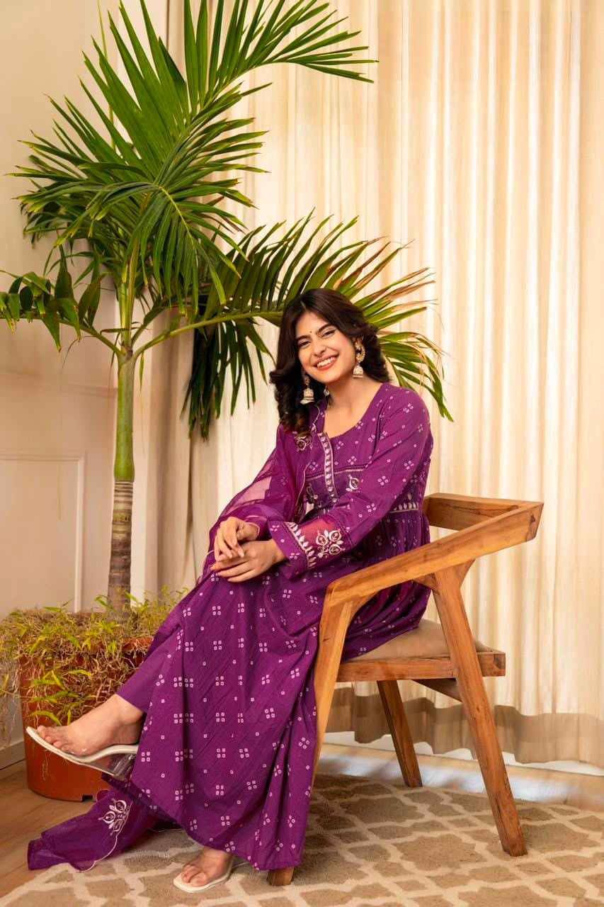 Women's Dress in Assorted Colors Pure Mal Cotton with Bandhani Print and Gota Detailing