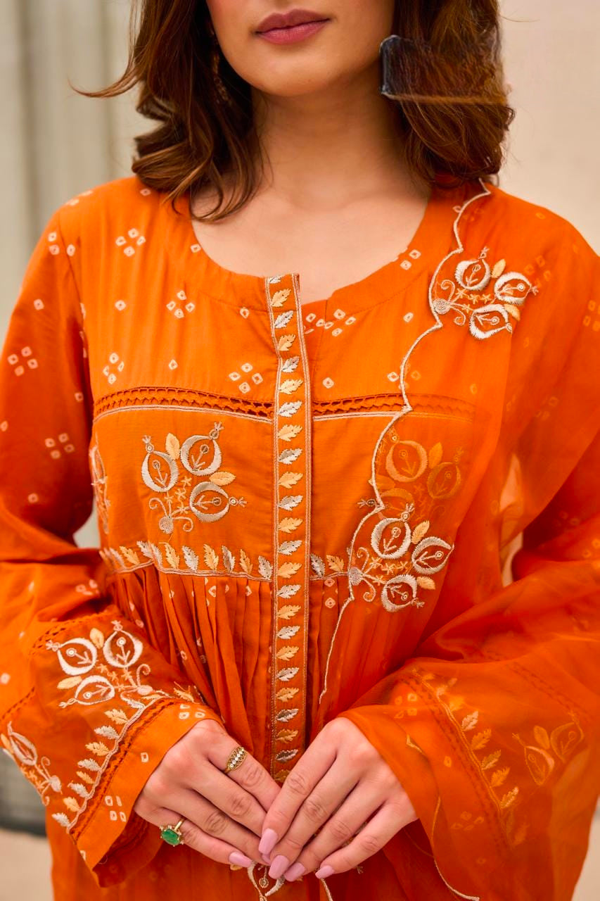 Women's Dress in Assorted Colors Pure Mal Cotton with Bandhani Print and Gota Detailing