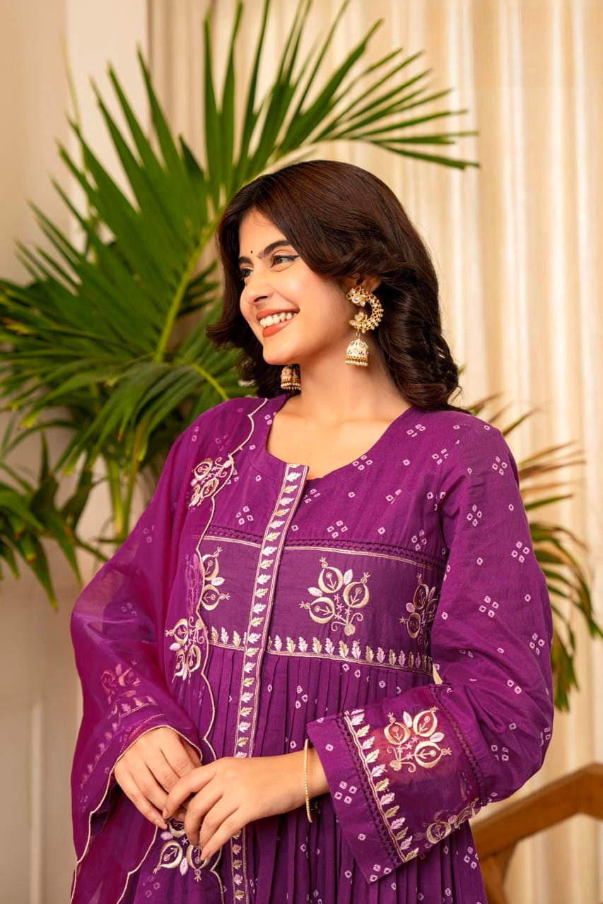 Women's Dress in Assorted Colors Pure Mal Cotton with Bandhani Print and Gota Detailing