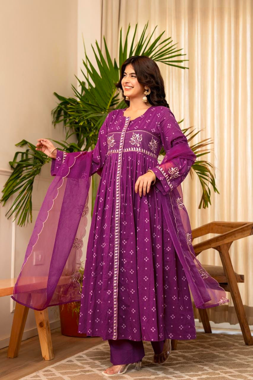 Women's Dress in Assorted Colors Pure Mal Cotton with Bandhani Print and Gota Detailing