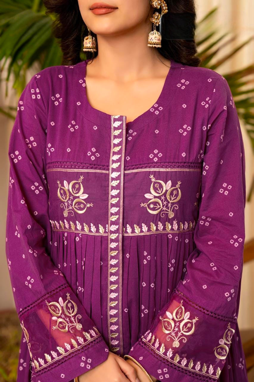 Women's Dress in Assorted Colors Pure Mal Cotton with Bandhani Print and Gota Detailing