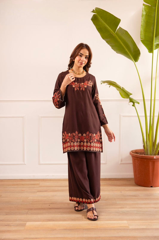 Women's Kurta Palazzo Set in Assorted Colors German Rayon with Floral Embroidery