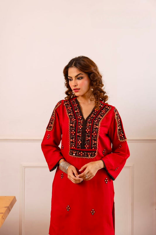 Women's Kurti Pant Set in Assorted Colors German Rayon with Embroidery