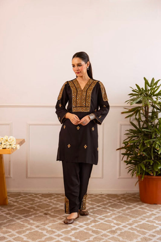 Women's Kurti Pant Set in Assorted Colors German Rayon with Embroidery
