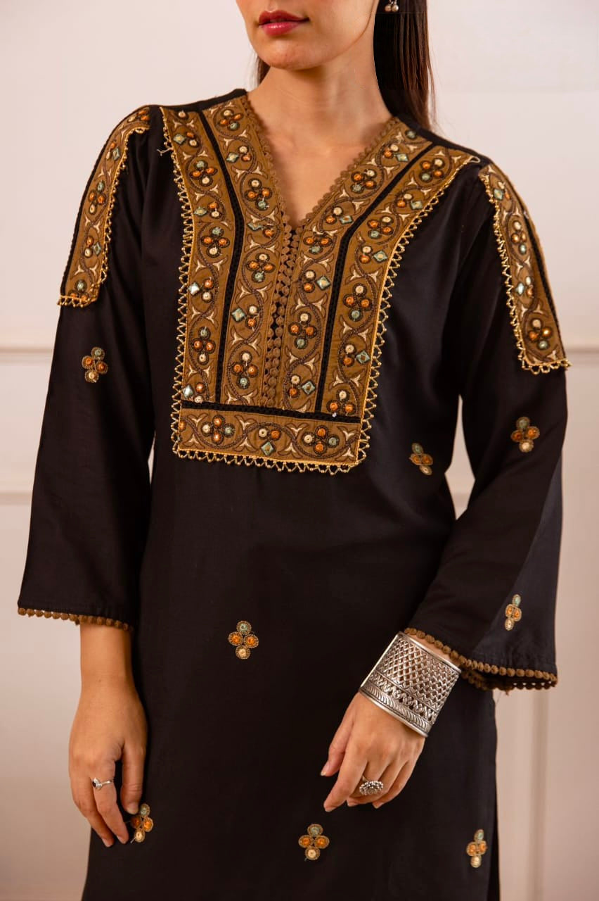 Women's Kurti Pant Set in Assorted Colors German Rayon with Embroidery