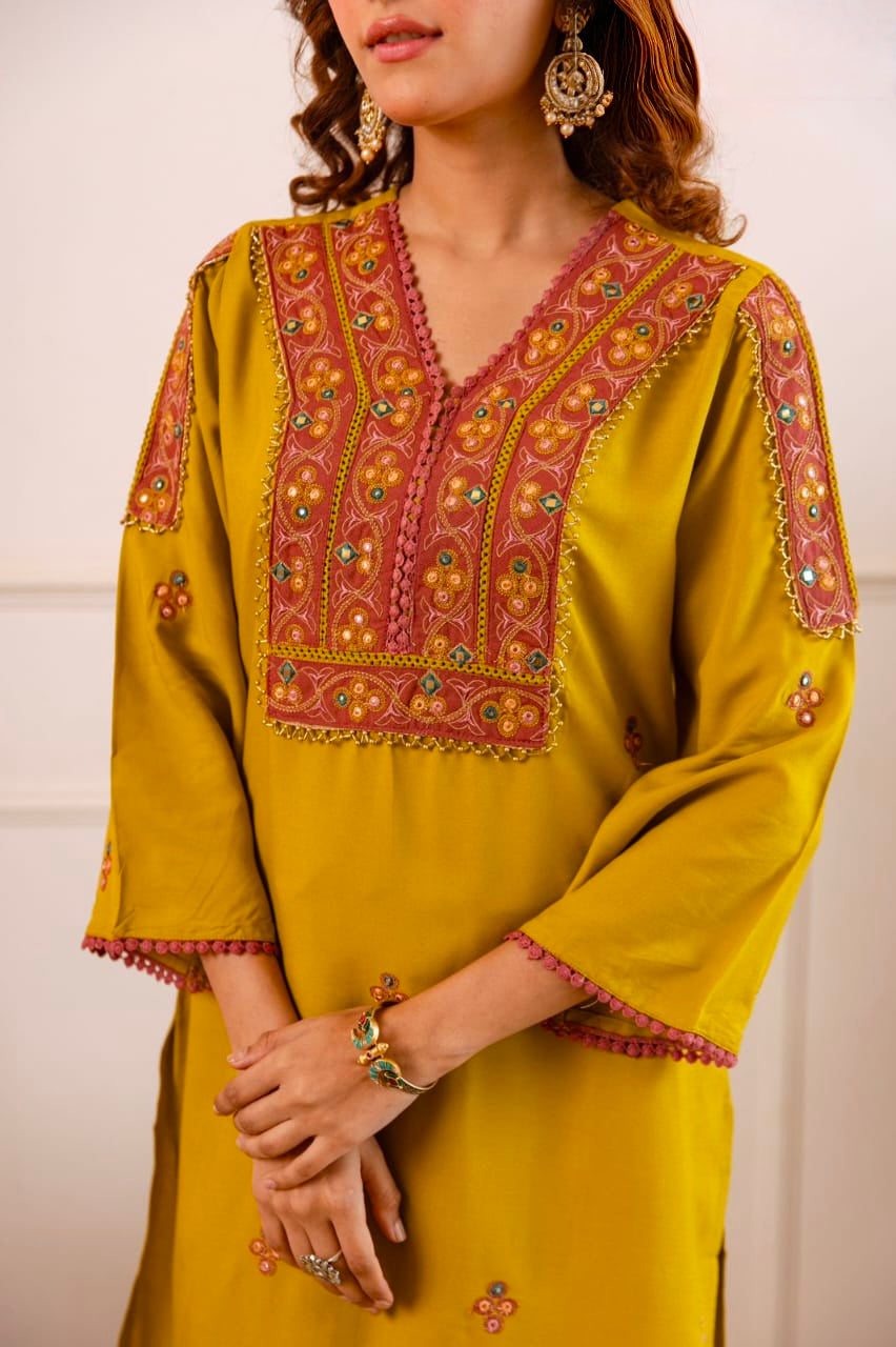 Women's Kurti Pant Set in Assorted Colors German Rayon with Embroidery