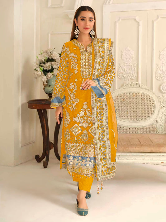 Women's Pakistani Style Semi-Stitched Suit Catalog Set in Assorted Colors Chiffon with Heavy Embroidery and Handwork
