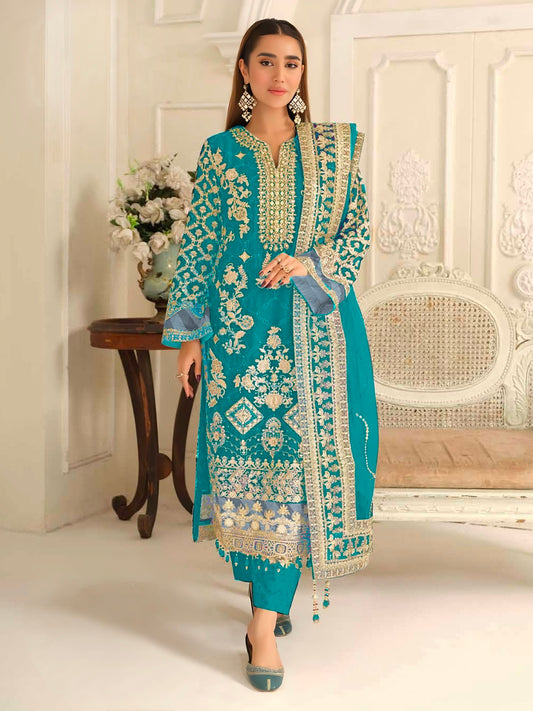 Women's Pakistani Style Semi-Stitched Suit Catalog Set in Assorted Colors Chiffon with Heavy Embroidery and Handwork