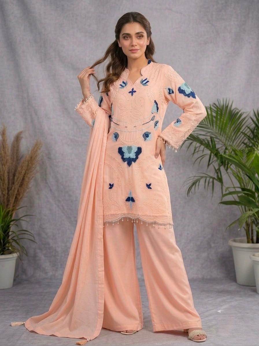 Women's Palazzo Suit Set in Assorted Colors Soft Organza with Embroidery and Cutwork