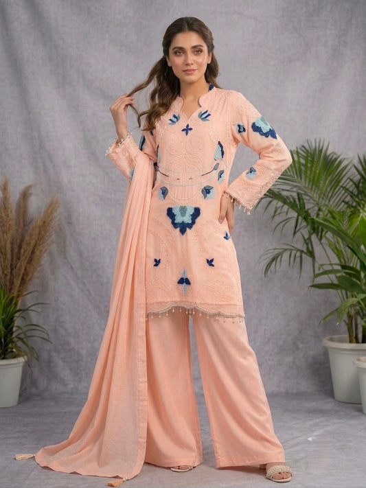 Women's Palazzo Suit Set in Assorted Colors Soft Organza with Embroidery and Cutwork