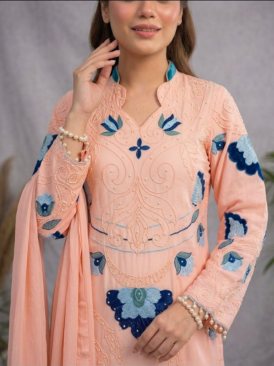 Women's Palazzo Suit Set in Assorted Colors Soft Organza with Embroidery and Cutwork
