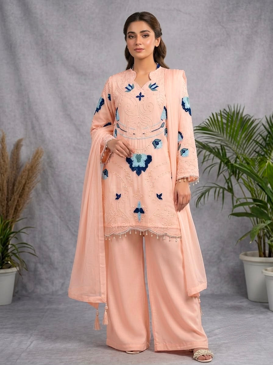 Women's Palazzo Suit Set in Assorted Colors Soft Organza with Embroidery and Cutwork