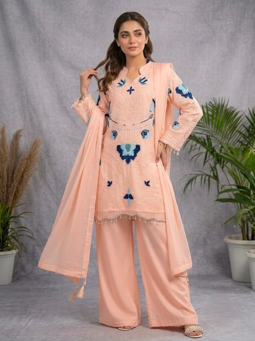 Women's Palazzo Suit Set in Assorted Colors Soft Organza with Embroidery and Cutwork