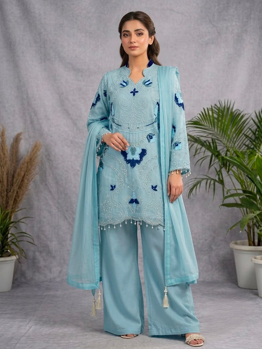 Women's Palazzo Suit Set in Assorted Colors Soft Organza with Embroidery and Cutwork