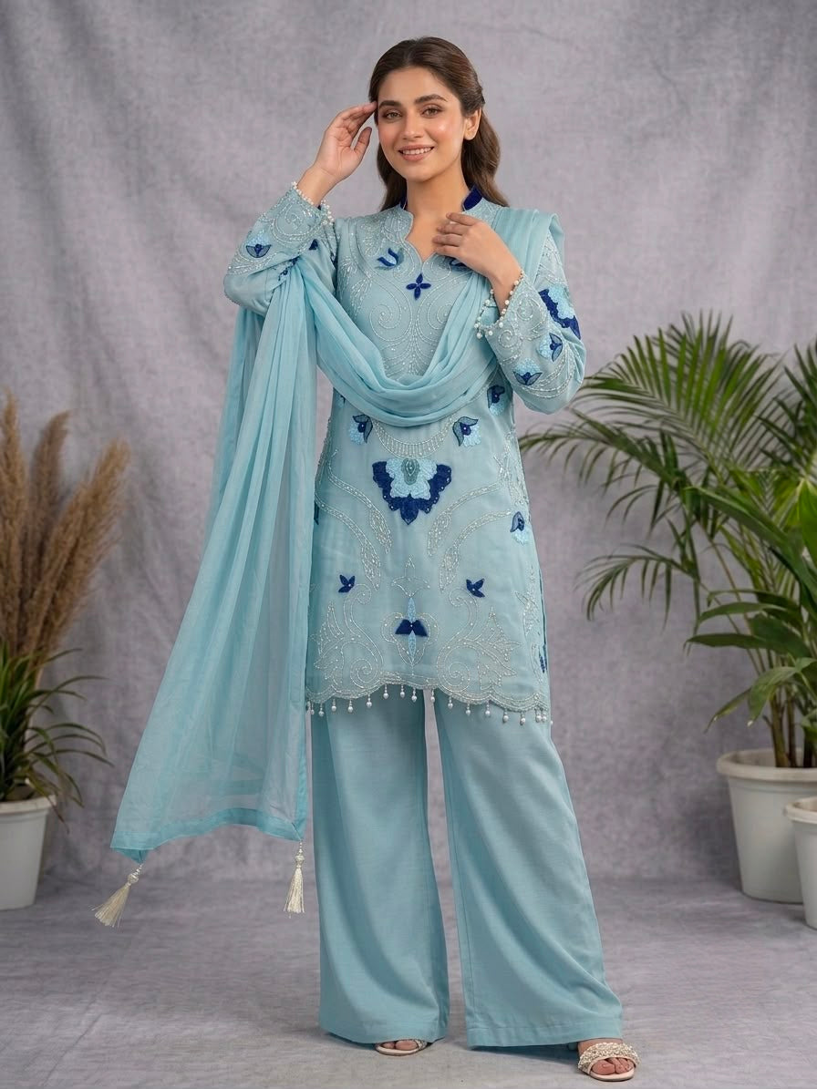 Women's Palazzo Suit Set in Assorted Colors Soft Organza with Embroidery and Cutwork