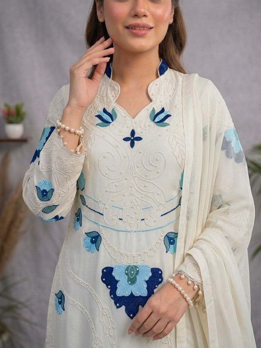 Women's Palazzo Suit Set in Assorted Colors Soft Organza with Embroidery and Cutwork