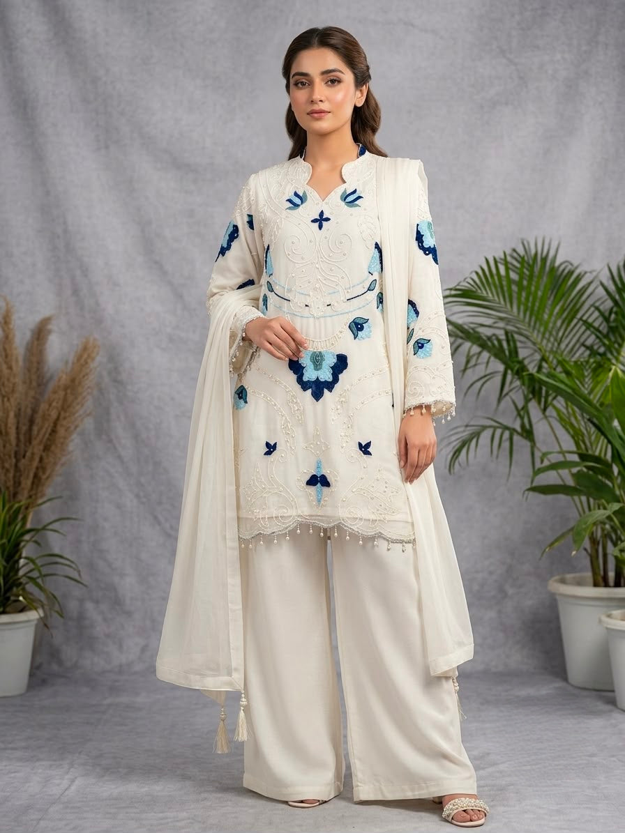 Women's Palazzo Suit Set in Assorted Colors Soft Organza with Embroidery and Cutwork