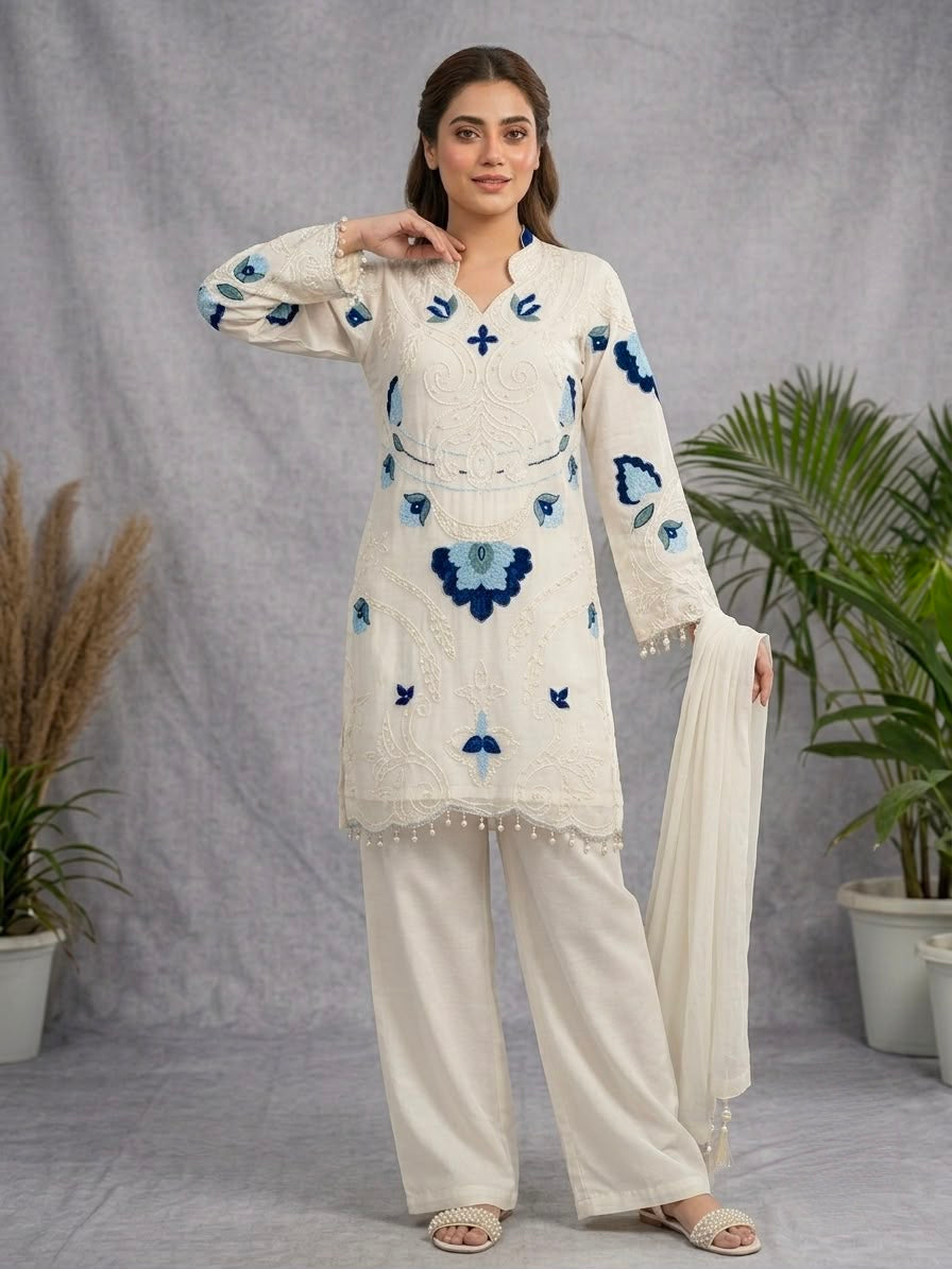 Women's Palazzo Suit Set in Assorted Colors Soft Organza with Embroidery and Cutwork