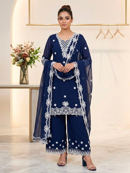 Women's Palazzo Suit Set in Assorted Colors Georgette with Sequin Embroidery
