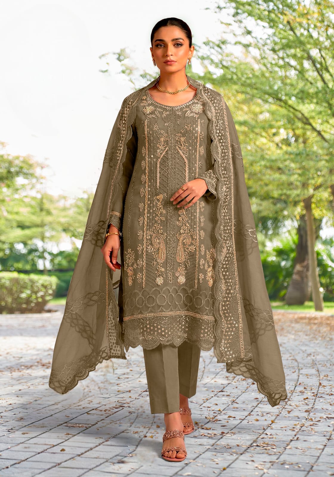 Designer stylish suit crafted in IMP CRYSTAL CHIFFON with elegant embroidery and  pure handwork.