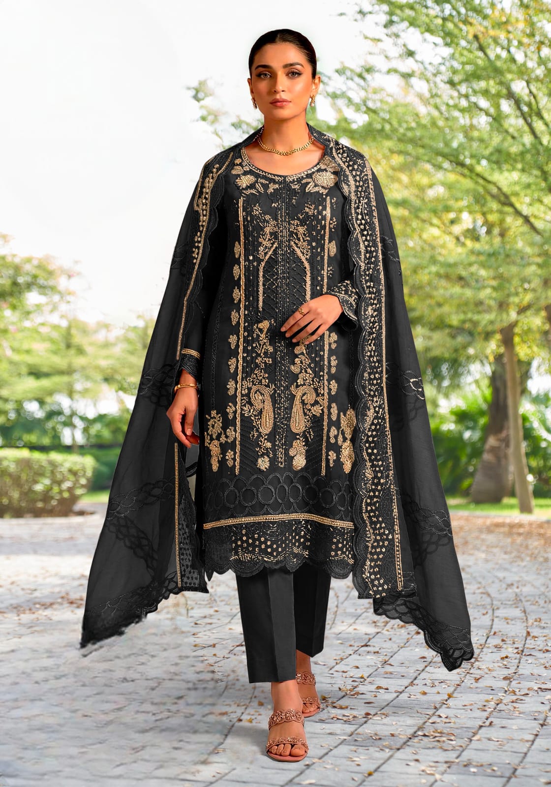 Designer stylish suit crafted in IMP CRYSTAL CHIFFON with elegant embroidery and  pure handwork.