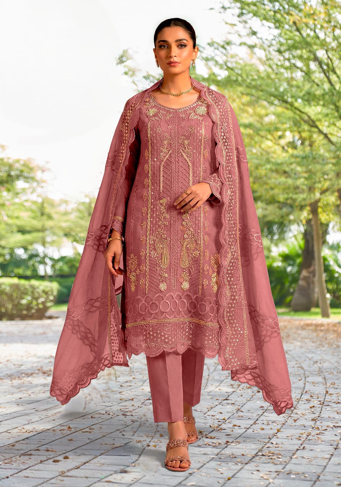 Designer stylish suit crafted in IMP CRYSTAL CHIFFON with elegant embroidery and  pure handwork.