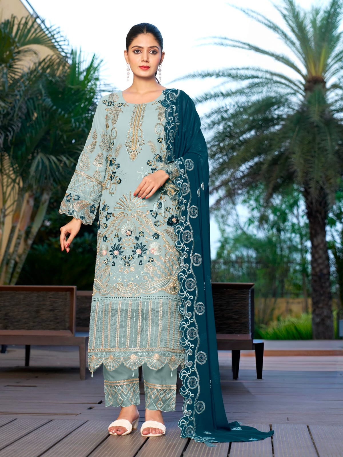 Women's Semi-Stitched Salwar Suit in Assorted Colors Heavy Faux Georgette with Hand Embroidery and Cutwork