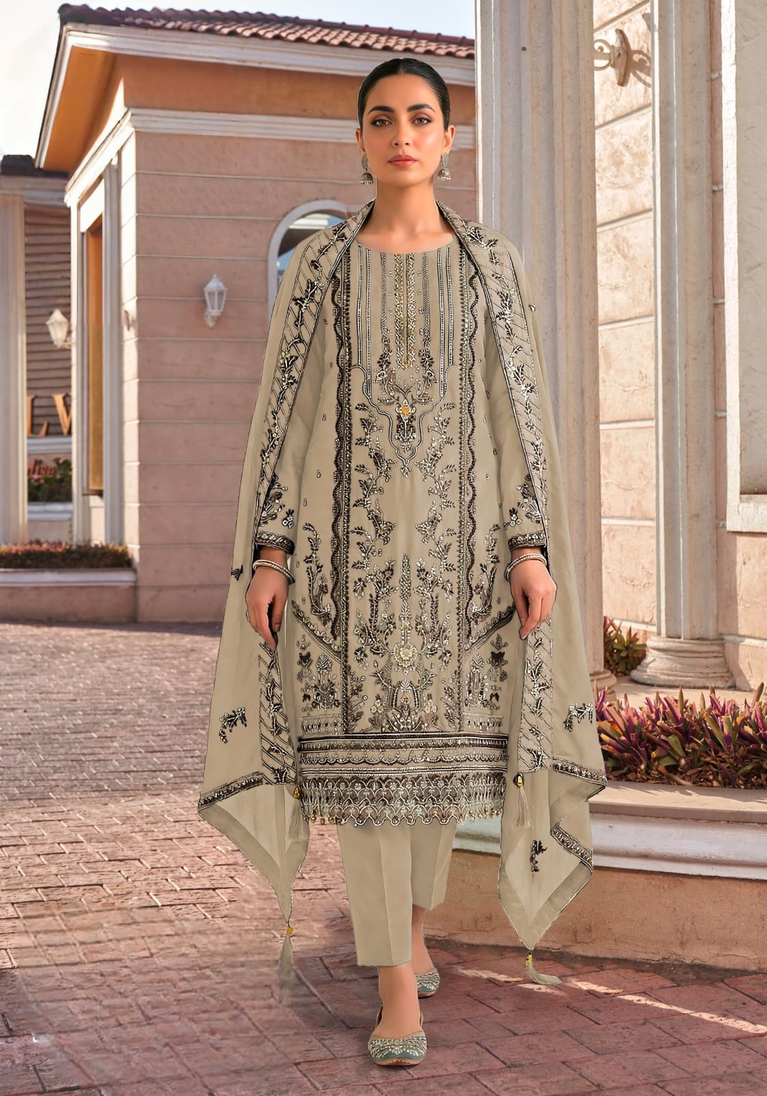 Women's Semi-Stitched Salwar Suit in Assorted Colors Rangoli Chiffon with Heavy Handwork Embroidery