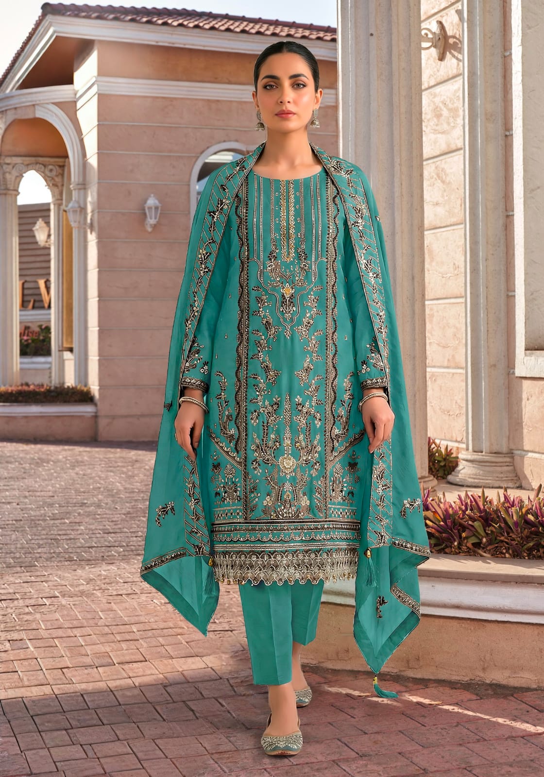 Women's Semi-Stitched Salwar Suit in Assorted Colors Rangoli Chiffon with Heavy Handwork Embroidery