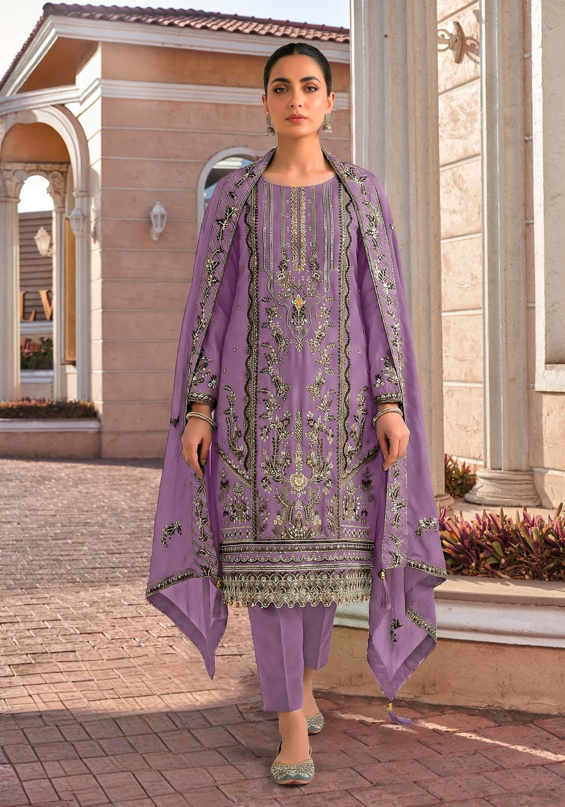 Women's Semi-Stitched Salwar Suit in Assorted Colors Rangoli Chiffon with Heavy Handwork Embroidery