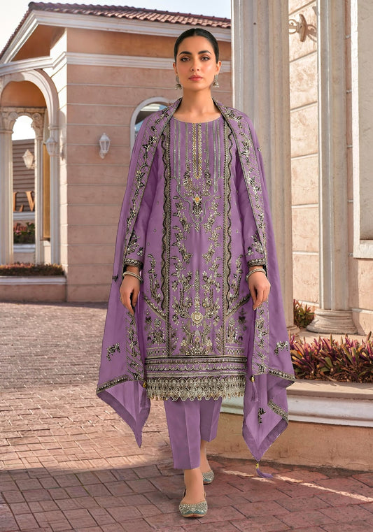 Women's Semi-Stitched Salwar Suit in Assorted Colors Rangoli Chiffon with Heavy Handwork Embroidery