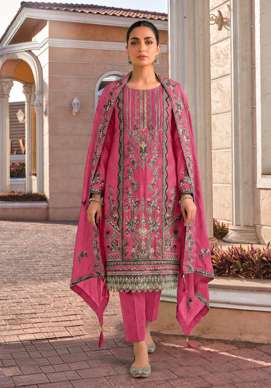 Women's Semi-Stitched Salwar Suit in Assorted Colors Rangoli Chiffon with Heavy Handwork Embroidery