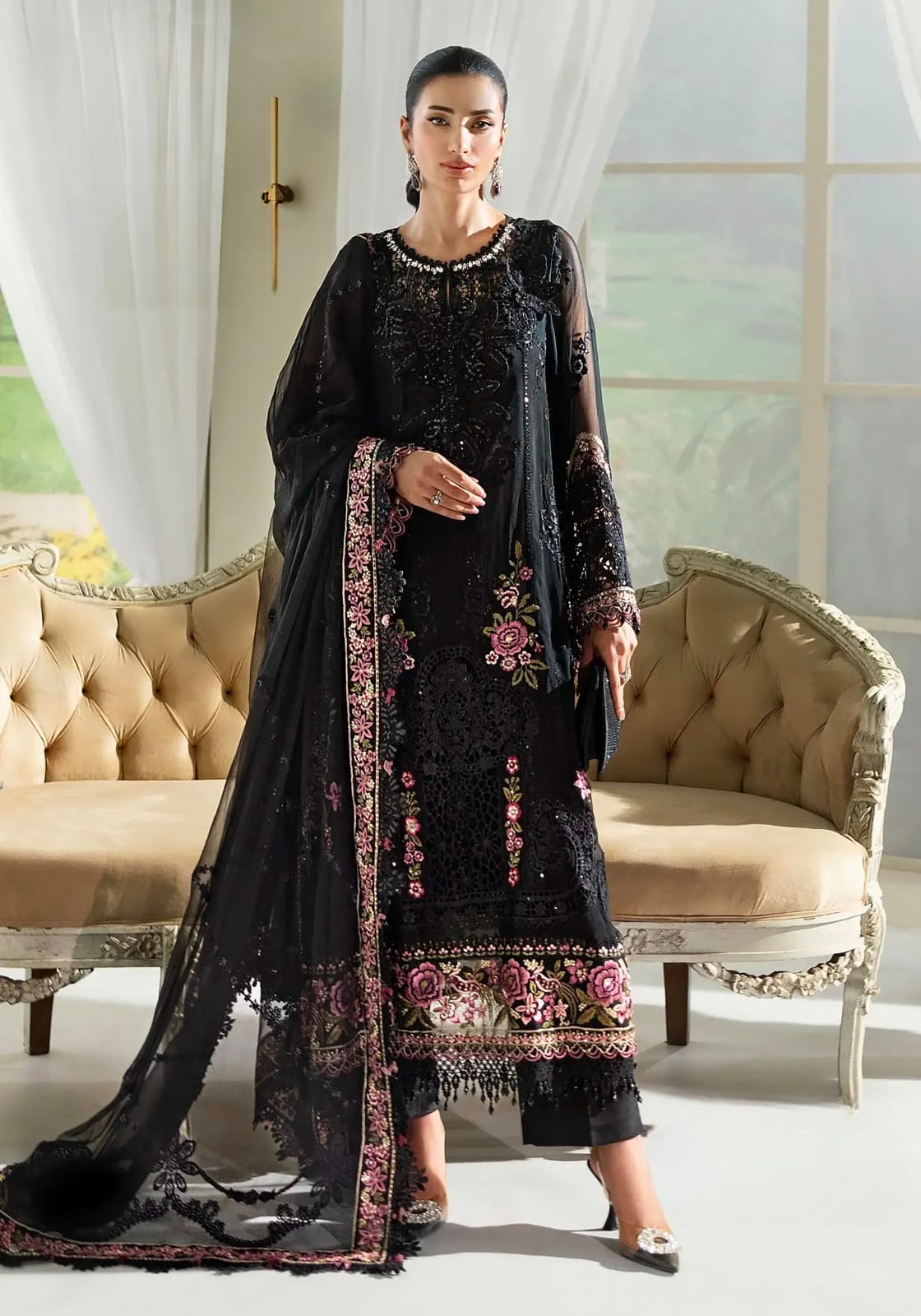 Women's Semi-Stitched Salwar Suit Catalog Set in Assorted Colors Organza with Heavy Embroidery and Cutwork